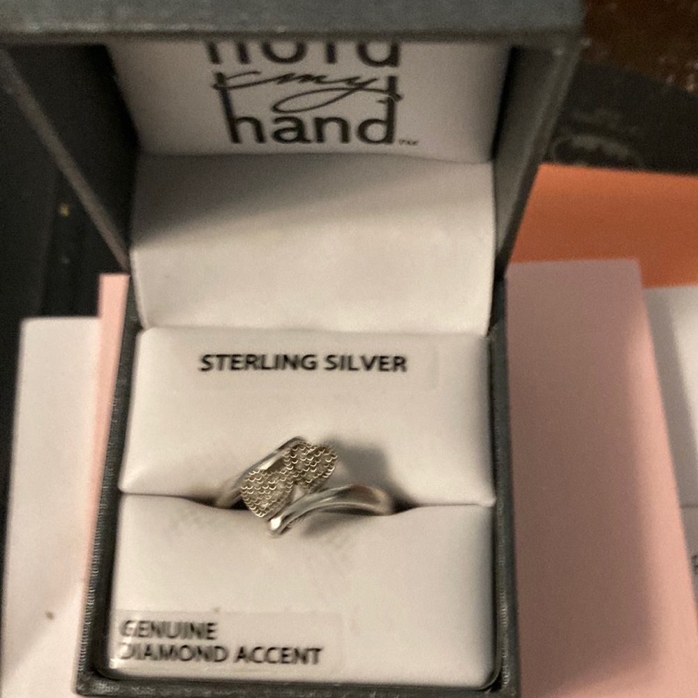 Silver Hold My Hand ring with small diamonds